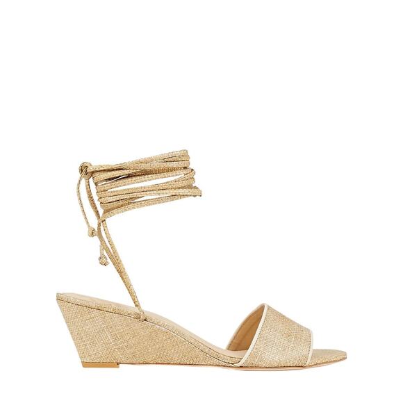 Cult Gaia Mirai Ankle Wrap Wedge Sandals Leather Straw Natural Beige Size 39.5 - Picture 2 of 14
